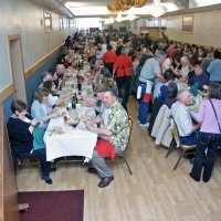 2/20/10 - 27th Annual Crab Feed, Italian American Social Club, San Francisco - The back dining room (mirror in the back makes it look enormous.) Estelle & Charlie Bottarini, Paul Corvi, and too many to name, are in the room.