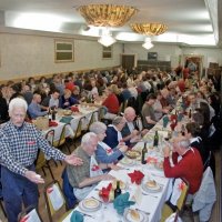 2/20/10 - 27th Annual Crab Feed, Italian American Social Club, San Francisco - The back dining room; included is Al Gentile, standing left, and Handford Clews, just walking in the door.