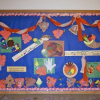 11/19/10 - Annual Thanksgiving Luncheon - Mission Education Center, San Francisco - Student artwork on display in the school hallway.