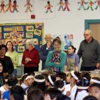 11/19/10 - Annual Thanksgiving Luncheon - Mission Education Center, San Francisco - Looking on, in the back row, are, l to r: Bre Jones, Arline Thomas, Al Gentile, cafeteria worker, Robert Quinn, and Aaron Straus.