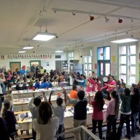 11/19/10 - Annual Thanksgiving Luncheon - Mission Education Center, San Francisco - Students performing a musical number for everyone. In the background left are Al Gentile, Arline Thomas, Bre Jones, Robert Quinn, and Aaron Straus.