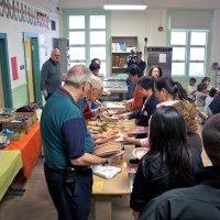 11/19/10 - Annual Thanksgiving Luncheon - Mission Education Center, San Francisco - Dishing it up, left side first three: Aaron Straus, Al Gentile and Arline Thomas. Back near doorway is Robert Quinn looking on.