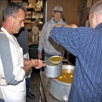 2/19/11 - 28th Annual Castagnetto / Spediacci Memorial Crab Feed - Italian American Social Club, San Francisco - Adding the marinade to the crab first thing in the morning is, l to r: Mike Castagnetto, Jr., Mick Dimas, Al Gentile, and a helper.