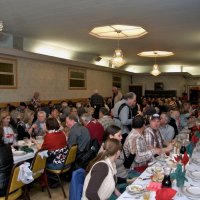 2/19/11 - 28th Annual Castagnetto / Spediacci Memorial Crab Feed - Italian American Social Club, San Francisco - Members and guests enjoying their salads. In the photo are: Linda Worman, Al Gentile, and Robert Quinn.