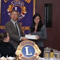 2/16/11 - Annual Student Speaker Contest - Topic: “Enforcing Our Borders: State versus Federal Rights” - Italian American Social Club, San Francisco - Winner Stephanie Sin, from Lowell High School, receives her certificate and check from Paul Corvi as Bre Jones looks on.