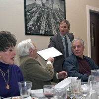 2/16/11 - Annual Student Speaker Contest - Topic: “Enforcing Our Borders: State versus Federal Rights” - Italian American Social Club, San Francisco - Paul Corvi presenting Enrico Micheli a Certificate of Appreciation while, l to r, Emily Powell, Mike Castagnetto, and Charles Bottarini look on.