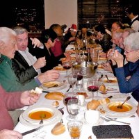 12/19/12 - Club Christmas Party at the Basque Clutural Center, South San Francisco - Front to back, left side: guest, Al Gentile, Bob Fenech, Leona Wong, guest, guest, Sharon Eberhardt; right side: guest, Arline Thomas, Mick Dimas, Charlie Bottarini, hidden, George & Kathy Salet, and Lyle Workman; end of table: Ernie Braun.