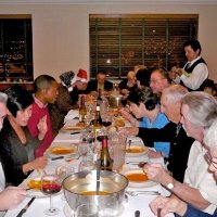 12/19/12 - Club Christmas Party at the Basque Clutural Center, South San Francisco - Front to back, left side: Bob Fenech, Leona Wong, guest, guest, Sharon Eberhardt; right side: Arline Thomas, Mick Dimas, Charlie Bottarini, Cathy Bottarini, George & Kathy Salet, and Lyle Workman; end of table: Ernie Braun, Millie Gaw, and Lorraine Castagnetto (to right of waiter).