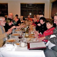 12/19/12 - Club Christmas Party at the Basque Clutural Center, South San Francisco - Front to back; left side: David Demartini, Suzanne Jones, guest, Bob Quinn, Emily & Joe Farrah; right side: Handford Clews, Laverne Cheso, Margot Clews, Sandra Ige, Bob Lawhon, Ward Donnelly, and a guest; head table, l to r: Bill Graziano, Mike Castagnetto, Emily Powell Palmer, Enrico Micheli, and a guest.