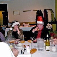 12/19/12 - Club Christmas Party at the Basque Clutural Center, South San Francisco - Sharon Eberhardt, on left, with her guest.