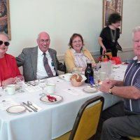 7/18/12 - Installation of Officers at the Italian American Social Club, San Francisco - L to R: Sharon Eberhardt, Bill Graziano, guest, Emily Powell (standing), and Gerald Lowe.