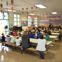 11-16-12 - Thanksgiving Luncheon, Mission Educational Center, San Francisco - Students quietly waiting for the festivities to start.