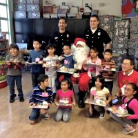 12-20-13 - Mission Educational Center, San Francisco - A class of students with Santa and other members of Los Bomberos de San Francisco who presented presents to all the students.