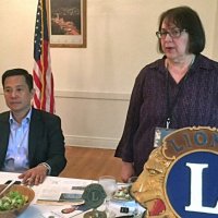 4-20-16 - Italian American Social Club, San Francisco -  Rod Mercado, candidate for District Governor visiting - Rod Mercado, left, with Viela du Pont.