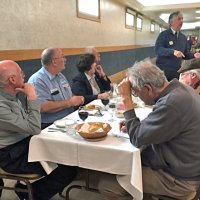 5-4-16 - Italian Americal Social Club, San Francisco - Mario Benavente, candidate for 1st Vice District Governor visiting - Front to back, right: Bill Graziano, George Salet, Zenaida Lawhon, and Ward Donnelly; right: Lyle Workman, and Bob Lawhon; standing: Mario Benavente.