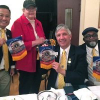 11-16-16 - District Governor Rod Mercado’s Official Visit, Italian American Social Club, San Francisco - L to R: Rod Mercado, District Governor, Sharon Eberhardt, Club President, Mario Benavente, 1st Vice District Governor, and Clayton Jolly, Zone Chairman.