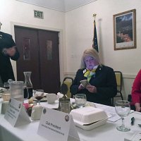 11-16-16 - District Governor Rod Mercado’s Official Visit, Italian American Social Club, San Francisco - Kevin Guess, Region Chairman, left, delivering his remarks, with Cindy Smith, 2nd Vice District Governor, and Sharon Eberhardt, Club President.