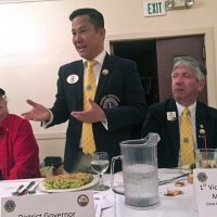 11-16-16 - District Governor Rod Mercado’s Official Visit, Italian American Social Club, San Francisco - L to R: Sharon Eberhardt, Club President, Rod Mercado, District Governor, delivering his address, and Mario Benavente, 1st Vice District Governor.