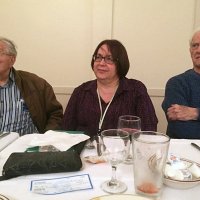11-16-16 - District Governor Rod Mercado’s Official Visit, Italian American Social Club, San Francisco - L to R: Joe Farrah, Viela du Pont, and Al Gentile intently listening to the District Governor.