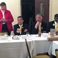 11-16-16 - District Governor Rod Mercado’s Official Visit, Italian American Social Club, San Francisco - Sharon Eberhardt, Club President, Rod Mercado, District Governor, Mario Benavente, 1st Vice District Governor, and Clayton Jolly, Zone Chairman.