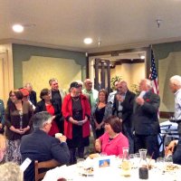 7-16-16 - 67th Installation of Officers, Basque Cultural Center, South San Francisco - Seated: Verdie Thompson, Cindy Smith, Mario & Rose Benavente, and District Governor Rod Mercado; L to R, front row: Viela du Pont, Bob & Zenaida Lawhon, Sharon Eberhardt, May Wong, Bill Graziano, Emil Kantola (Installing Officer), and Al Gentile; back row: Joe Farrah, Handford Clews, Bob Fenech, Ward Donnelly (hidden), George Salet, and Eddie Marchese.