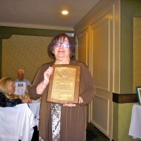 7-16-16 - 67th Installation of Officers, Basque Cultural Center, South San Francisco - Viela du Pont proudly displaying her Past President’s Plaque, presented for her year as Club President.