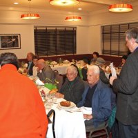 12-15-16 - Club Christmas Party, Basque Cultural Center, South San Francisco - Left table, front to back, left side: Handford Clews, Gerald Lowe, Ernie Brahn, Viela du Pont; right side: Bob Fenech (standing), Al Gentile, Joe Farrah, Bill Graziano, and Kathy & George Salet; right table, center: Bob Lawhon; far side, Leona Wong, and guest.