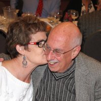 12-15-16 - Club Christmas Party, Basque Cultural Center, South San Francisco - Kathy Salet giving Bill Graziano a Christmas kiss.