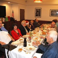 12-15-16 - Club Christmas Party, Basque Cultural Center, South San Francisco - Left side, front to back: Handford & Margot Clews, Gerald & Jackie Lowe, and Millie Gaw and Ernie Brahn; right side: Al Gentile, Joe Farrah, Bill Graziano, and Kathy & George Salet. Viela du Pont on back table.