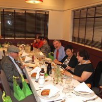 12-15-16 - Club Christmas Party, Basque Cultural Center, South San Francisco - Viela du Pont, back left; feft side: Bob Lawhon; right side, front to back: Zenaida Lawhon, Leona Wond, Bob Fenech, and two guests.