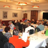 12-15-16 - Club Christmas Party, Basque Cultural Center, South San Francisco - Left table, left side, L to R: Leona Wong, Bob Fenech, and two guests; right side: server, Paul Corvi, Bob Lawhon, and Stephen Martin; far table, near side: Al Gentile, Joe Farrah, Bill Graziano, and Kathy & George Salet; far side: Handford & Margot Clews, Gerald & Jackie Lowe, and Millie Gaw and Ernie Brahn; Viela du Pont at head table on right.