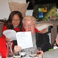 12-15-16 - Club Christmas Party, Basque Cultural Center, South San Francisco - L to R: Margot Clews (partial), Rosalinda Corvi, and Gerald & Jackie Lowe. Bill Graziano in forground with back to camera.
