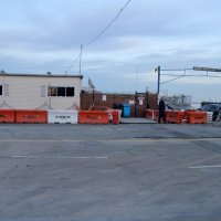 1-20-16 - Mariposa Hunters Point Yacht Club, San Francisco - Reviewing new venue for our upcoming Crab Feed - View of main gate from across the street; George Salet checking things out.