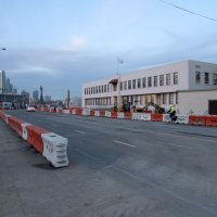 1-20-16 - Mariposa Hunters Point Yacht Club, San Francisco - Reviewing new venue for our upcoming Crab Feed - View of the street; work being done will pose a problem for parking of our guests.