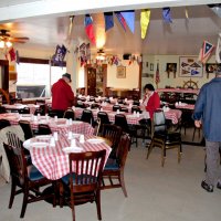 3-5-16 - Mariposa Hunters Point Yacht Club, San Francisco - 31st Annual Crab Feed - Setting up table are, l to r, Ward Donnelly, Zenaida Lawhon, Stephen Martin, and Bob Fenech (mostly hidden).