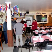 3-5-16 - Mariposa Hunters Point Yacht Club, San Francisco - 31st Annual Crab Feed - L to R: The work crew: George Salet, Stephen Martin, Bob Fenech, Jerry Lowe, Ward Donnelly, Zenaida Lawhon, and Sharon Eberhardt.