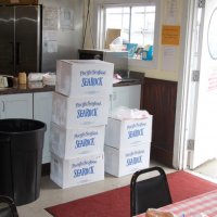 3-5-16 - Mariposa Hunters Point Yacht Club, San Francisco - 31st Annual Crab Feed - The half-dozen boxes of cracked crab and other supplies have just arrived.