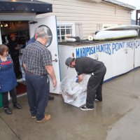 3-5-16 - Mariposa Hunters Point Yacht Club, San Francisco - 31st Annual Crab Feed - Unpacking the crab, dealing with the ice, and recycling the boxes. L to R: Viela du Pont, Bob Fenech, George Salet, Stephen Martin, and Eddie Marchese.