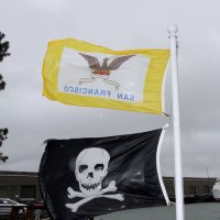 3-5-16 - Mariposa Hunters Point Yacht Club, San Francisco - 31st Annual Crab Feed - The Mariposa Hunters Point Yacht Club’s flags popping in the wind.