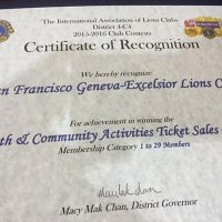 5-15-16 - District 4-C4 Convention, Red Lion Inn, Sacramento - One of the Certificates of Recognition received for our efforts in the Youth & Community Activities Raffle.