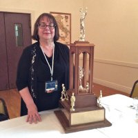 5-18-16 - Italian American Social Club, San Francisco - Viela du Pont with the Greg Hugera Perpetual Award Trophy received for our efforts in the District 4-C4 Youth & Community Activities Raffle for having the most tickets sold per capita in the district.