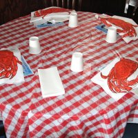2-18-17 - 32nd Annual Crab Feed, Mariposa Hunters Point Yacht Club, San Francisco - A small table set up and ready to go.