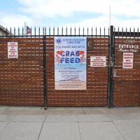2-18-17 - 32nd Annual Crab Feed, Mariposa Hunters Point Yacht Club, San Francisco - The front gate showing our banner and sponsors for the Crab Feed.