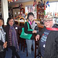 2-18-17 - 32nd Annual Crab Feed, Mariposa Hunters Point Yacht Club, San Francisco - Bob Lawhon, on teh right, with Susie Moy, next to Bob, and her friends. Susie and friends help with selling the raffle tickets.