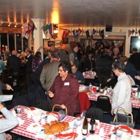 2-18-17 - 32nd Annual Crab Feed, Mariposa Hunters Point Yacht Club, San Francisco - Guests coming in and finding their spots. Seen in the photo are Bob Fenech, Leona Wong, George Salet, and Gerald Lowe.
