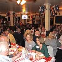 2-18-17 - 32nd Annual Crab Feed, Mariposa Hunters Point Yacht Club, San Francisco - Most, having found their seats, are talking with friends while waiting for dinner. Handford Clews and Linda Workman can be seen.