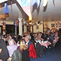 2-18-17 - 32nd Annual Crab Feed, Mariposa Hunters Point Yacht Club, San Francisco - View from the other end of the room. Linda Workman, Bill Graziano, Jackie & Gerald Lowe, Handford Clews, Bob Fenech, and Sharon Eberhardt can be seen.