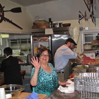 2-18-17 - 32nd Annual Crab Feed, Mariposa Hunters Point Yacht Club, San Francisco - Getting the food ready to go aout are, L to R, Leona Wong, Viela du Pont, and a helper.