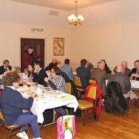 1-18-17 - Student Speaker Contest, Italian American Social Club, San Francisco - Topic: Is the Right to Privacy a Threat to Our National Security - Left table, left side, front to back: Emily Powell, Enrico Micheli, judge, Ellen Paul, judge; right side: Viela du Pont, parent, Pui Yen Sylvia Ko, contestant; far table, near side: Bill Graziano, Johhn Paul, judge, parent, Aidan O’Sullivan, contestant; far side: Bob Fenech, Ward Donnelly, Ernie Brahn, and Paul Gelini, judge; head, L to R: Paul Corvi, Sharon Eberhardt, and Joe Farrah.