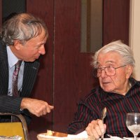 1-18-17 - Student Speaker Contest, Italian American Social Club, San Francisco - Topic: Is the Right to Privacy a Threat to Our National Security - Paul Corvi and Joe Farrah conferring about the contest.